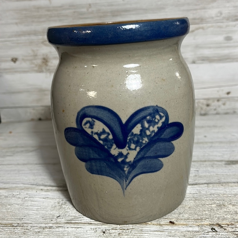 Vintage BBP Beaumont Brothers Pottery Salt Glaze Crock Vase 1997 Heart w Wings